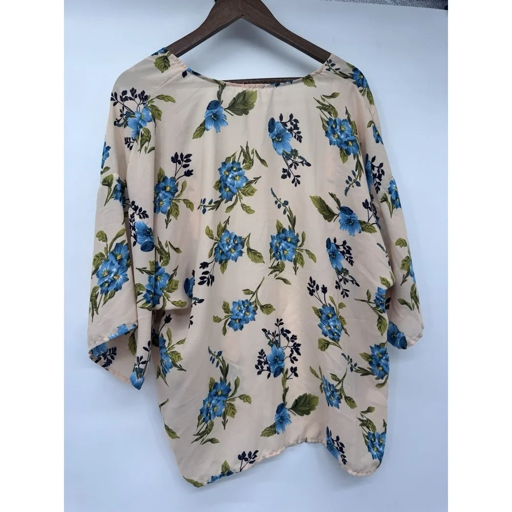 Floral Kimono Cardigan‎ Cover Up One Size peach blue floral beachy cover up